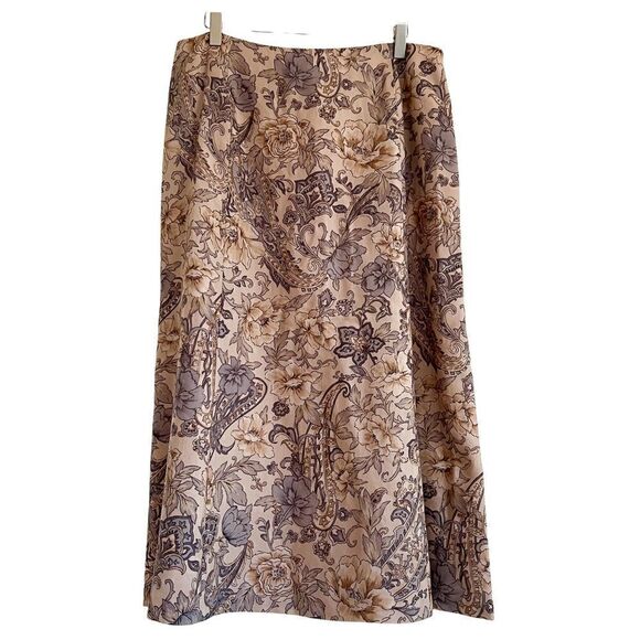 Talbots Boho Paisley + Floral Wool Midi Skirt Grey, Cream + Tan Size 14 - Picture 1 of 7